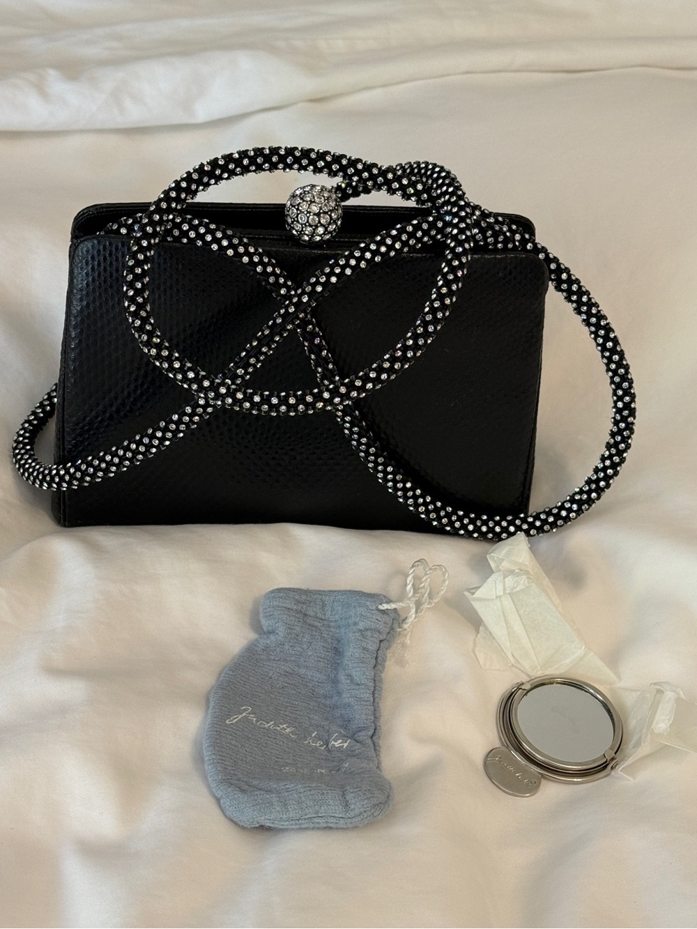 Judith Leiber exotic leather Crystal Rope Strap bag